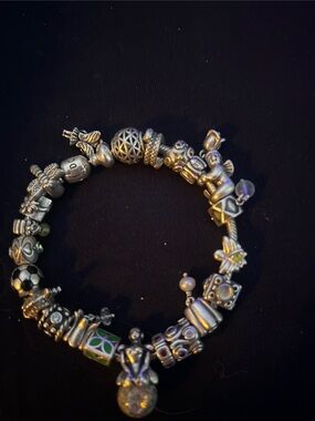 Pandora silver bracelet with 21 charms no fairy.